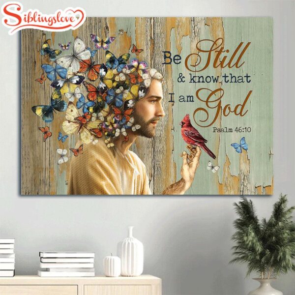 Colorful Butterfly The Real Face Of Jesus Red Cardinal Be Still And Know That I Am God Canvas Wall Art