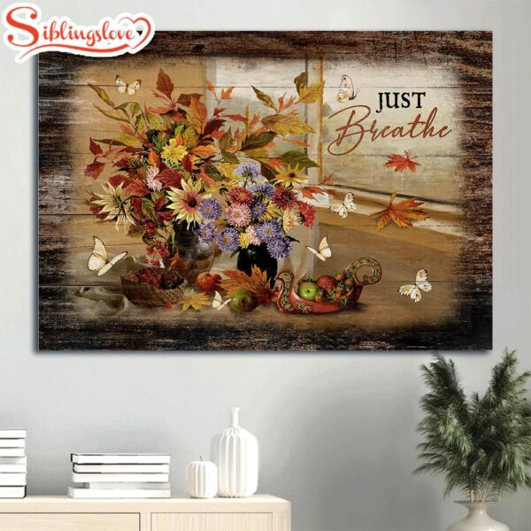 Colorful Flower Painting White Butterfly Autumn Season Autumn Fruit Just Breathe Canvas Wall Art