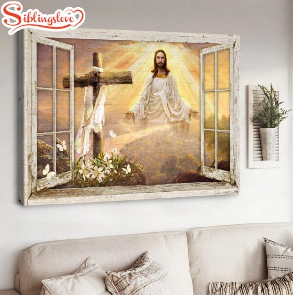 Come To Jesus Beautiful Sunset Cross Lily Garden Canvas Wall Art