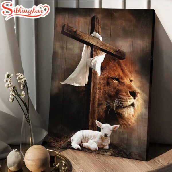 Cross Lion Drawing Lamb Of God King Of Kings Canvas Posters