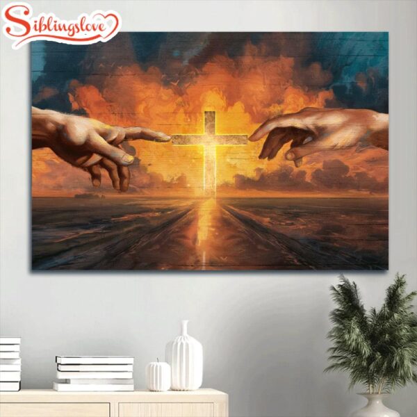 Cross Painting Watercolor Sunset Inspirational Art Canvas Wall Art