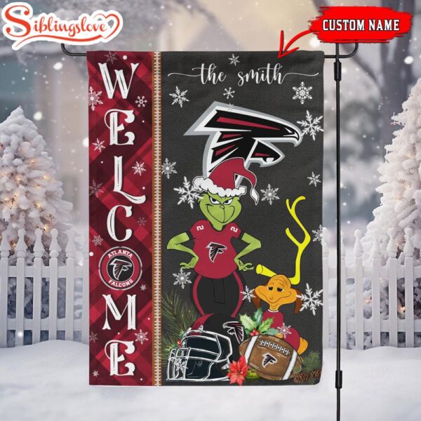 Custom Family Name Atlanta Falcons Grinch Christmas Welcome Football Garden And House Flag