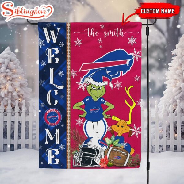 Custom Family Name Buffalo Bills Grinch Christmas Welcome Football Garden And House Flag