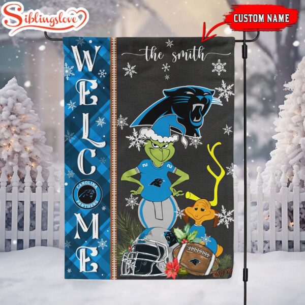 Custom Family Name Carolina Panthers Grinch Christmas Welcome Football Garden And House Flag