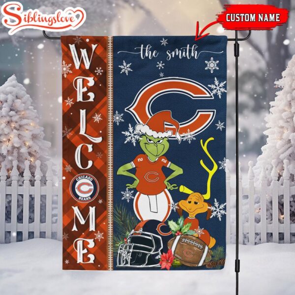 Custom Family Name Chicago Bears Grinch Christmas Welcome Football Garden And House Flag