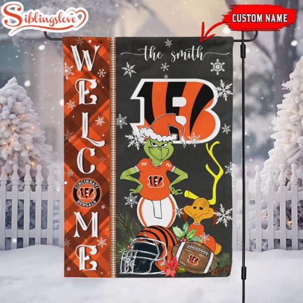 Custom Family Name Cincinnati Bengals Grinch Christmas Welcome Football Garden And House Flag