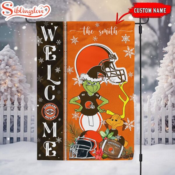 Custom Family Name Cleveland Browns Grinch Christmas Welcome Football Garden And House Flag