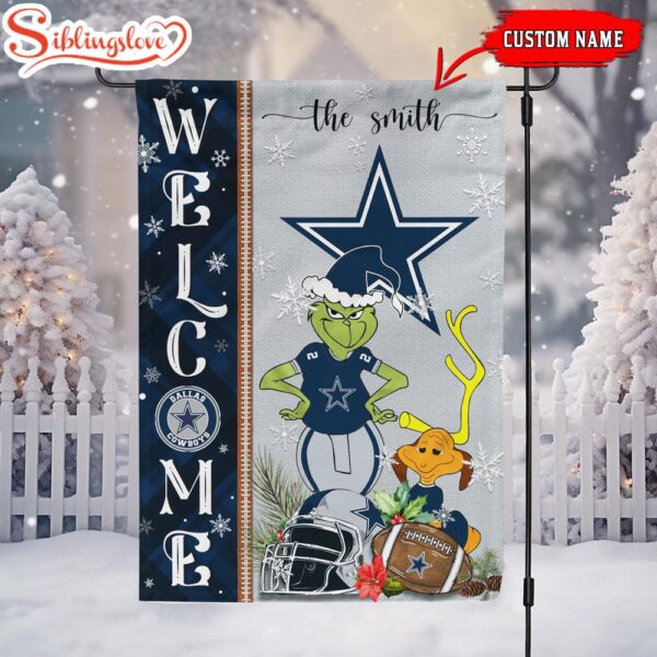 Custom Family Name Dallas Cowboys Grinch Christmas Welcome Football Garden And House Flag