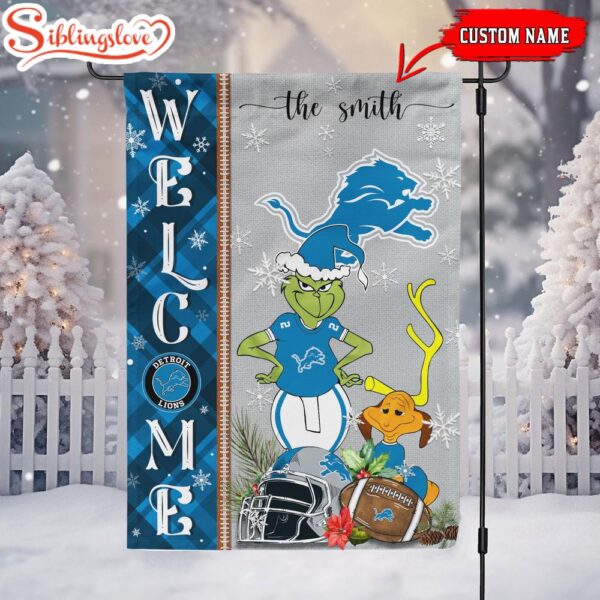 Custom Family Name Detroit Lions Grinch Christmas Welcome Football Garden And House Flag