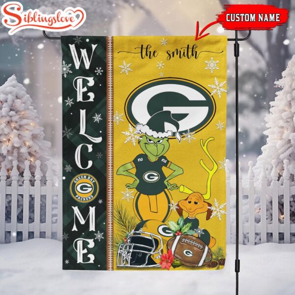 Custom Family Name Green Bay Packers Grinch Christmas Welcome Football Garden And House Flag