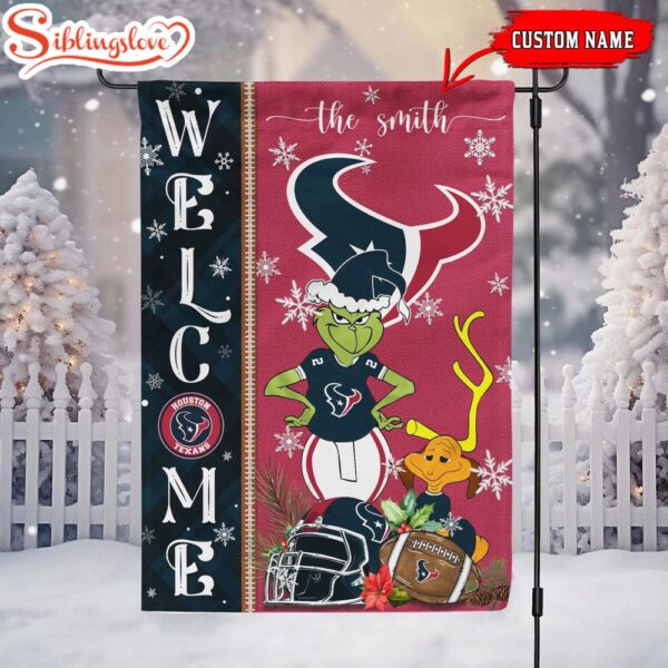 Custom Family Name Houston Texans Grinch Christmas Welcome Football Garden And House Flag