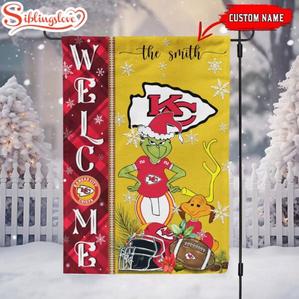 Custom Family Name Kansas City Chiefs Grinch Christmas Welcome Football Garden And House Flag