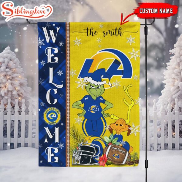 Custom Family Name Los Angeles Rams Grinch Christmas Welcome Football Garden And House Flag