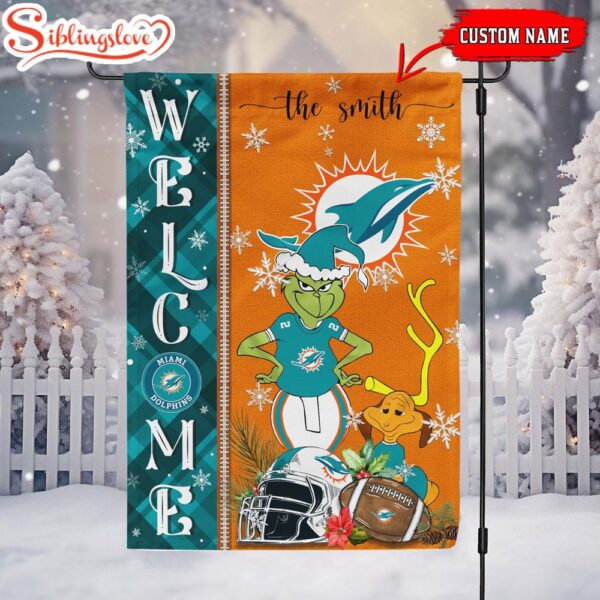 Custom Family Name Miami Dolphins Grinch Christmas Welcome Football Garden And House Flag