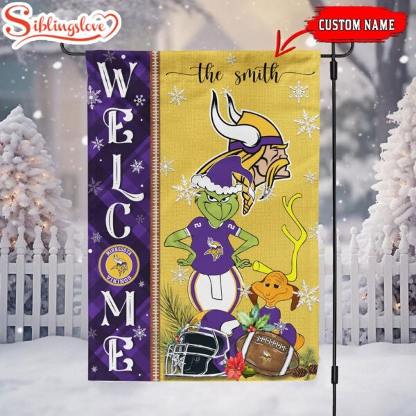 Custom Family Name Minnesota Vikings Grinch Christmas Welcome Football Garden And House Flag