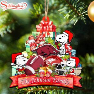 Custom Family Name NCAA Arkansas Razorbacks Snoopy Christmas Ornament Hanging