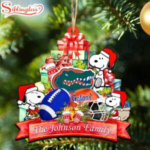 Custom Family Name NCAA Florida Gators Snoopy Christmas Ornament Hanging