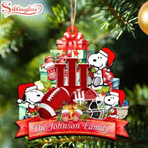 Custom Family Name NCAA Indiana Hoosiers Snoopy Christmas Ornament Hanging