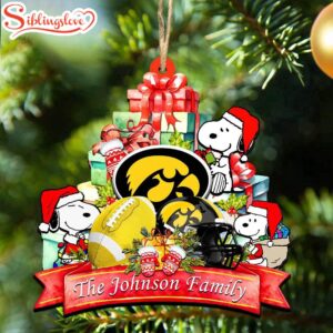 Custom Family Name NCAA Iowa Hawkeyes Snoopy Christmas Ornament Hanging