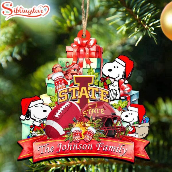 Custom Family Name NCAA Iowa State Cyclones Snoopy Christmas Ornament Hanging