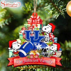 Custom Family Name NCAA Kentucky Wildcats Snoopy Christmas Ornament Hanging