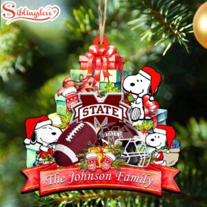 Custom Family Name NCAA Mississippi State Bulldogs Snoopy Christmas Ornament Hanging