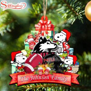 Custom Family Name NCAA Northern Illinois Huskies Snoopy Christmas Ornament Hanging