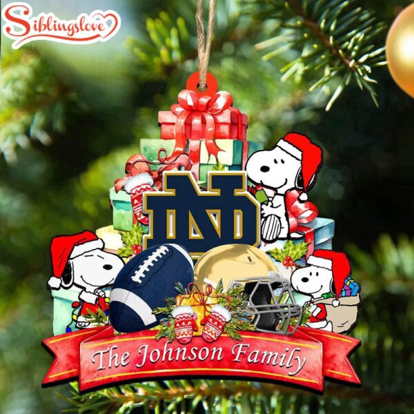 Custom Family Name NCAA Notre Dame Fighting Irish Snoopy Christmas Ornament Hanging