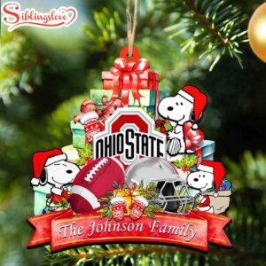 Custom Family Name NCAA Ohio State Buckeyes Snoopy Christmas Ornament Hanging