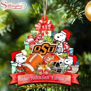 Custom Family Name NCAA Oklahoma State Cowboys Snoopy Christmas Ornament Hanging