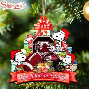 Custom Family Name NCAA South Carolina Gamecocks Snoopy Christmas Ornament Hanging