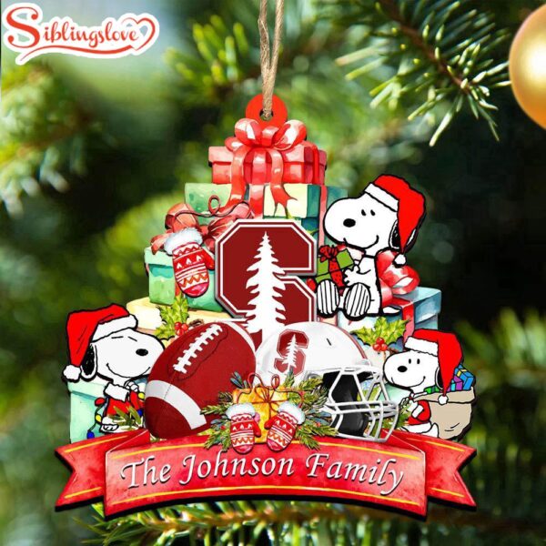 Custom Family Name NCAA Stanford Cardinal Snoopy Christmas Ornament Hanging