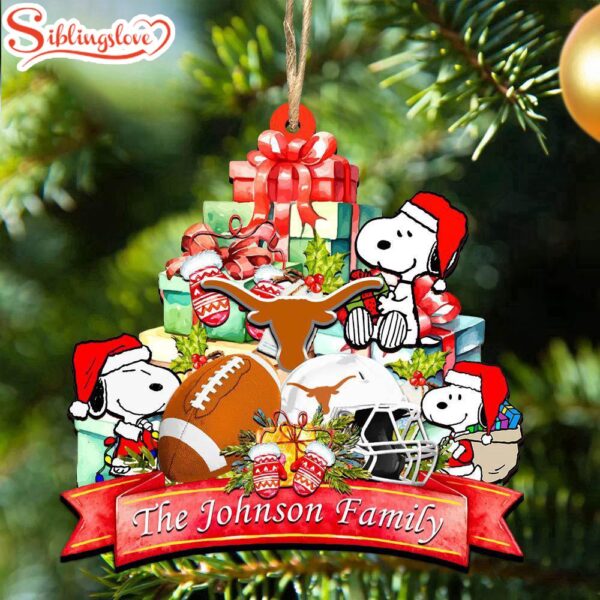 Custom Family Name NCAA Texas Longhorns Snoopy Christmas Ornament Hanging