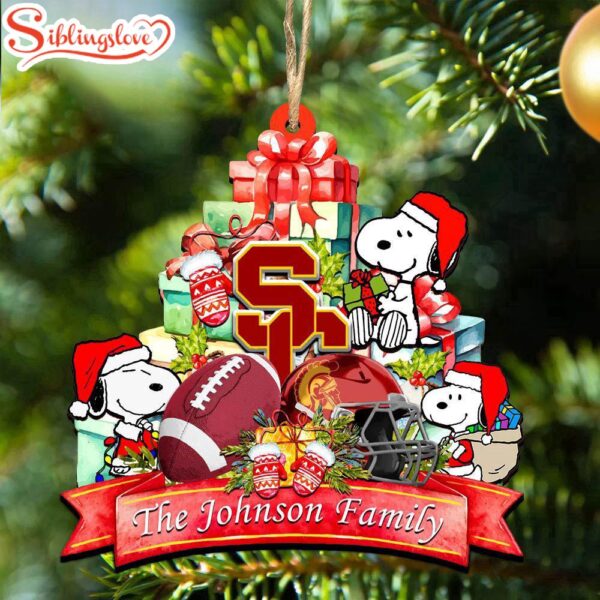 Custom Family Name NCAA USC Trojans Snoopy Christmas Ornament Hanging