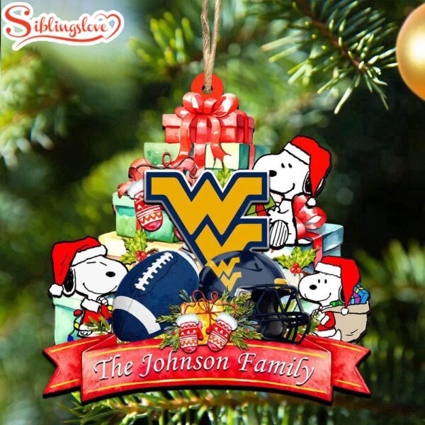 Custom Family Name NCAA West Virginia Mountaineers Snoopy Christmas Ornament Hanging