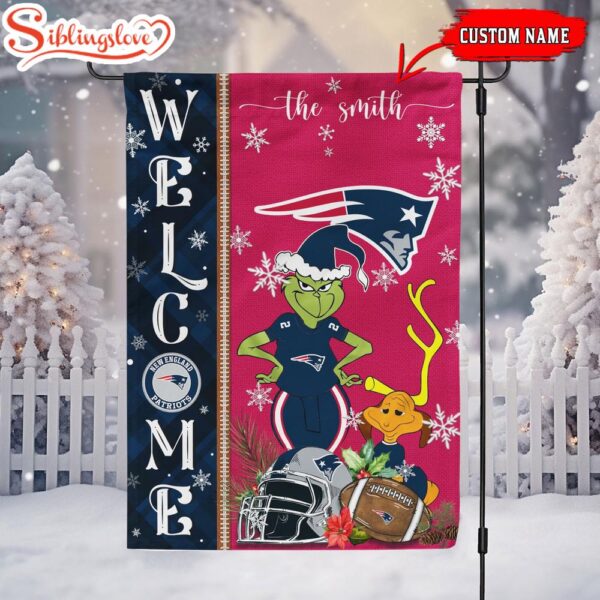 Custom Family Name New England Patriots Grinch Christmas Welcome Football Garden And House Flag