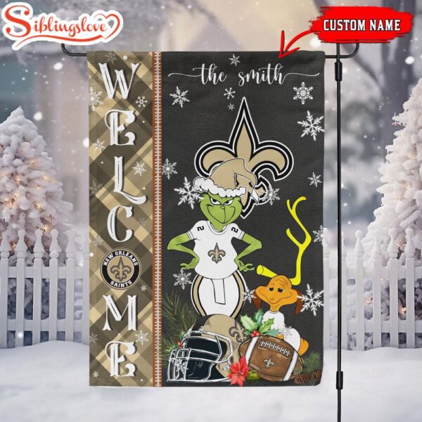 Custom Family Name New Orleans Saints Grinch Christmas Welcome Football Garden And House Flag