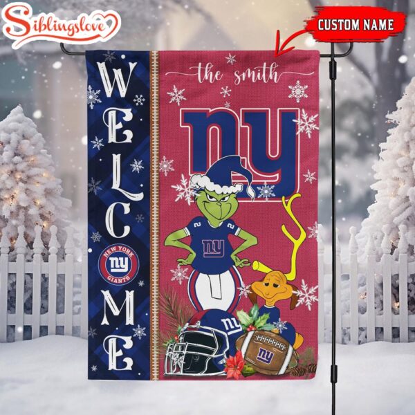 Custom Family Name New York Giants Grinch Christmas Welcome Football Garden And House Flag