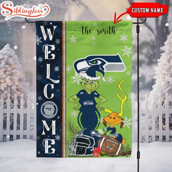 Custom Family Name Seattle Seahawks Grinch Christmas Welcome Football Garden And House Flag