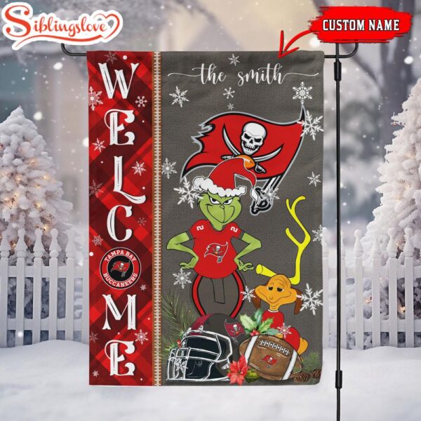 Custom Family Name Tampa Bay Buccaneers Grinch Christmas Welcome Football Garden And House Flag