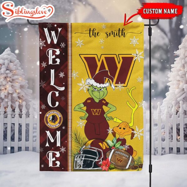 Custom Family Name Washington Commanders Grinch Christmas Welcome Football Garden And House Flag