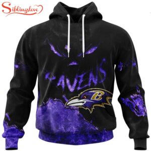 Custom Name And Number Baltimore Ravens Skull Face All Over Print Hoodie Shirt