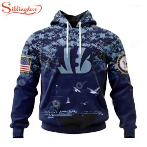 Custom Name And Number Cincinnati Bengals Honor US Navy Veterans 3D Hoodie Shirt