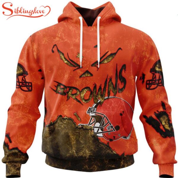 Custom Name And Number Cleveland Browns Skull Face All Over Print Hoodie Shirt