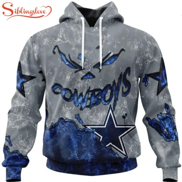 Custom Name And Number Dallas Cowboys Skull Face All Over Print Hoodie Shirt