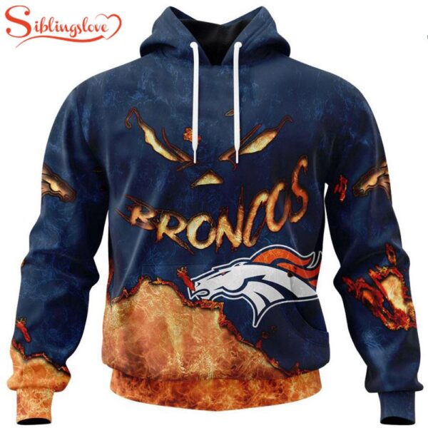 Custom Name And Number Denver Broncos Skull Face All Over Print Hoodie Shirt