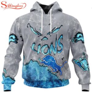 Custom Name And Number Detroit Lions Skull Face All Over Print Hoodie Shirt