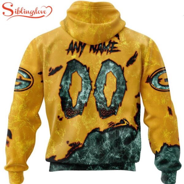 Custom Name And Number Green Bay Packers Skull Face All Over Print Hoodie Shirt