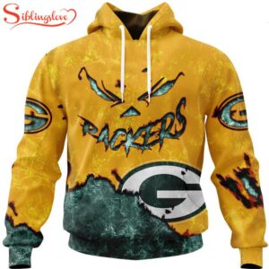 Custom Name And Number Green Bay Packers Skull Face All Over Print Hoodie Shirt