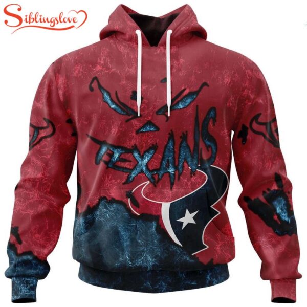 Custom Name And Number Houston Texans Skull Face All Over Print Hoodie Shirt